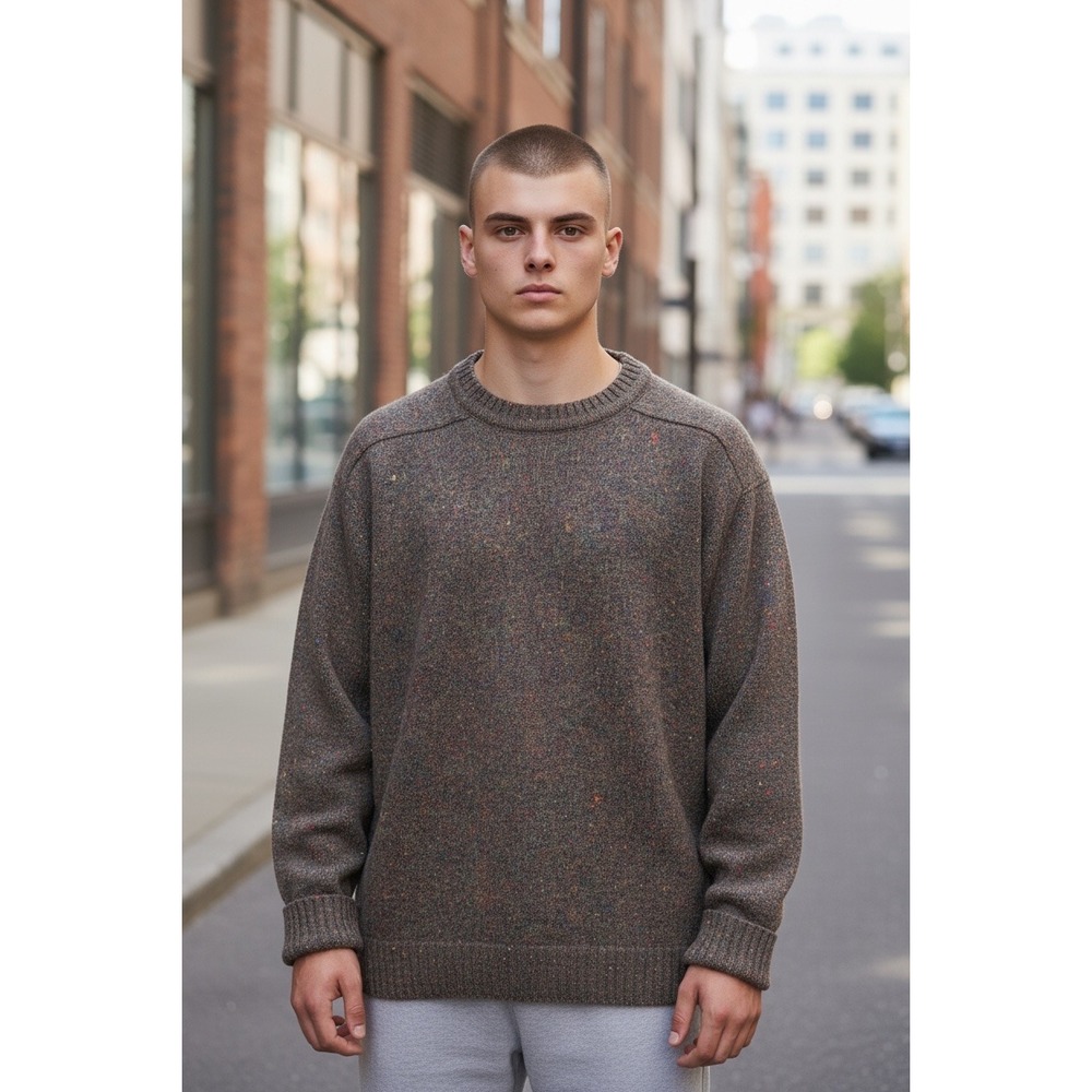 Kerry Classics Wool Sweater Mens L Brown Donegal Tweed Crew Neck Made in Ireland